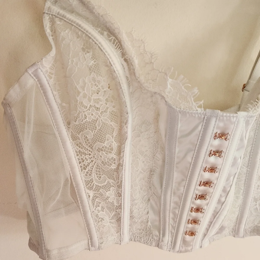 Victorias Secret Dream Angels White Lace Corset Top Unlined XL Extra Large - Picture 2 of 7